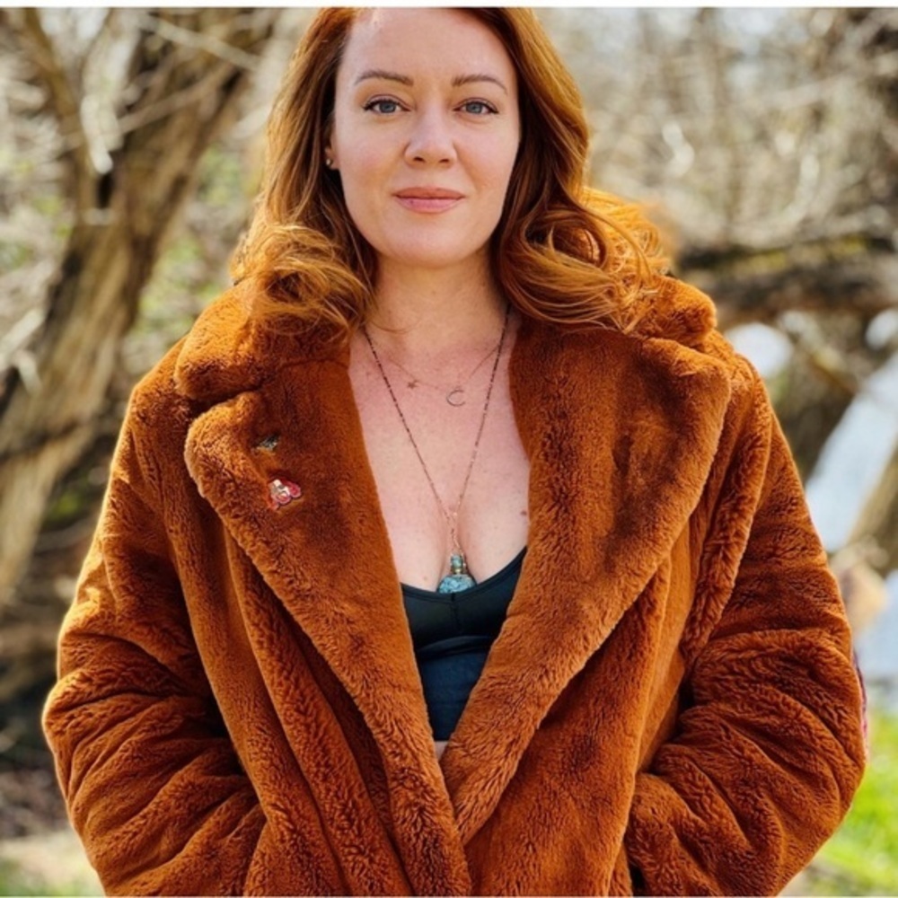 Sneak Peek Warm Brown Puffer Jacket small faux fur
